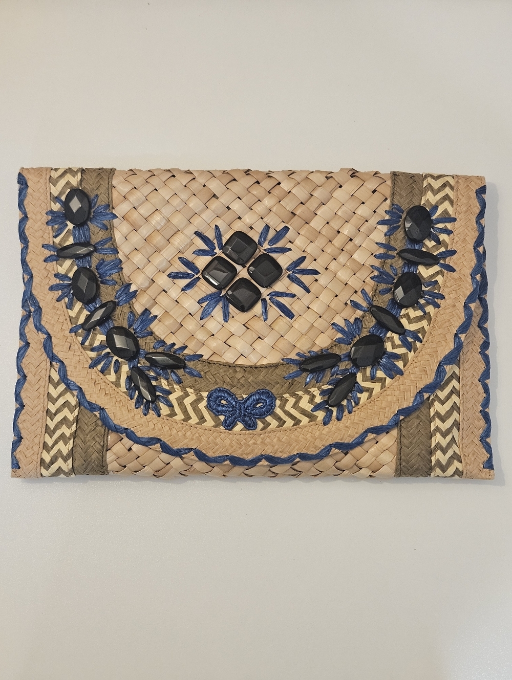 Anya Hindmarch Ipanema Straw/ Raffia Clutch Cobalt Blue